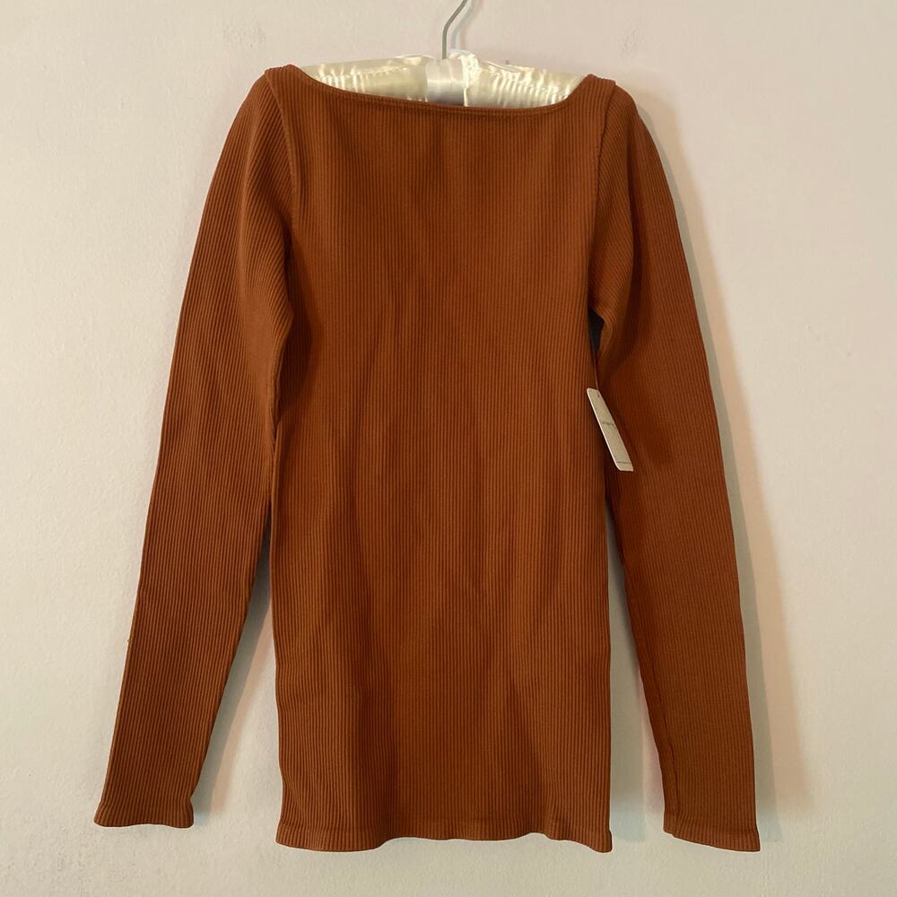 NWT Free People Intimately Brown Ribbed Boatneck Loungewear Shirt XS / Small
